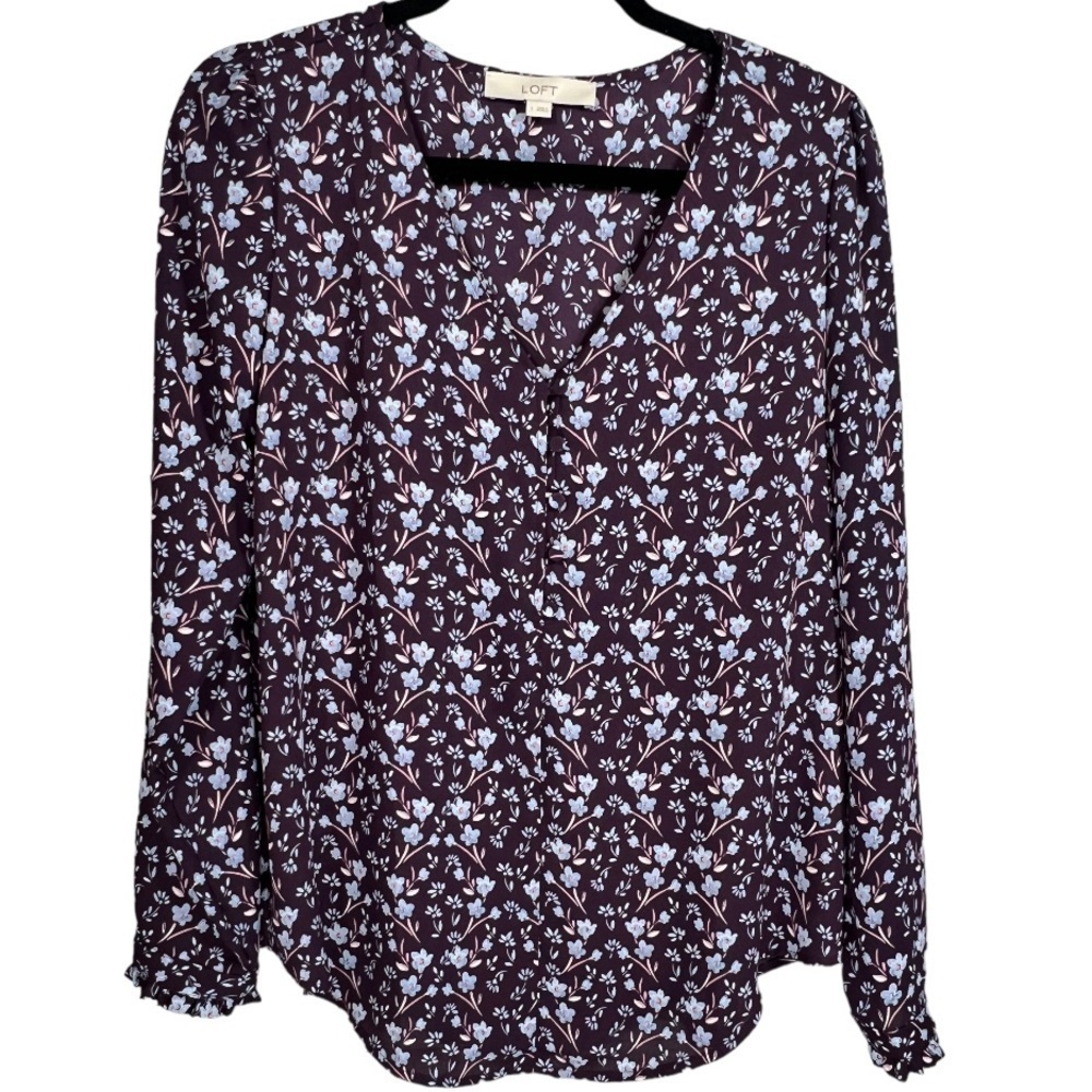 Loft Long Sleeve V-Neck Floral‎ Blouse Top S